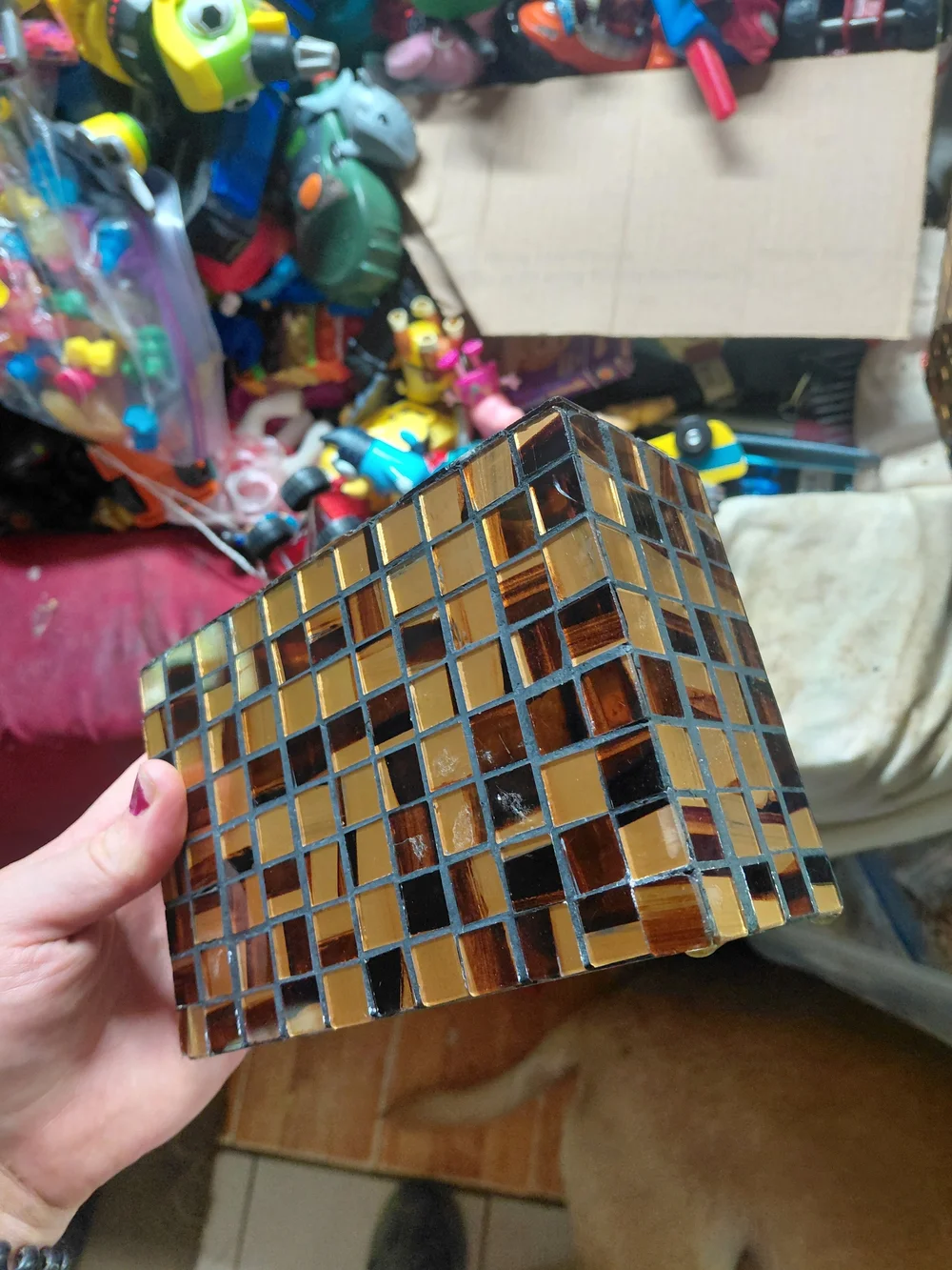 Tissue Box Holder/Cover-Glass Mosaic-Browns-Golds-Top Opening and toothbrush set